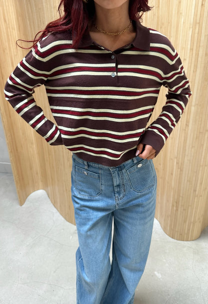 Striped polo burgundy & brown - Curated by UME