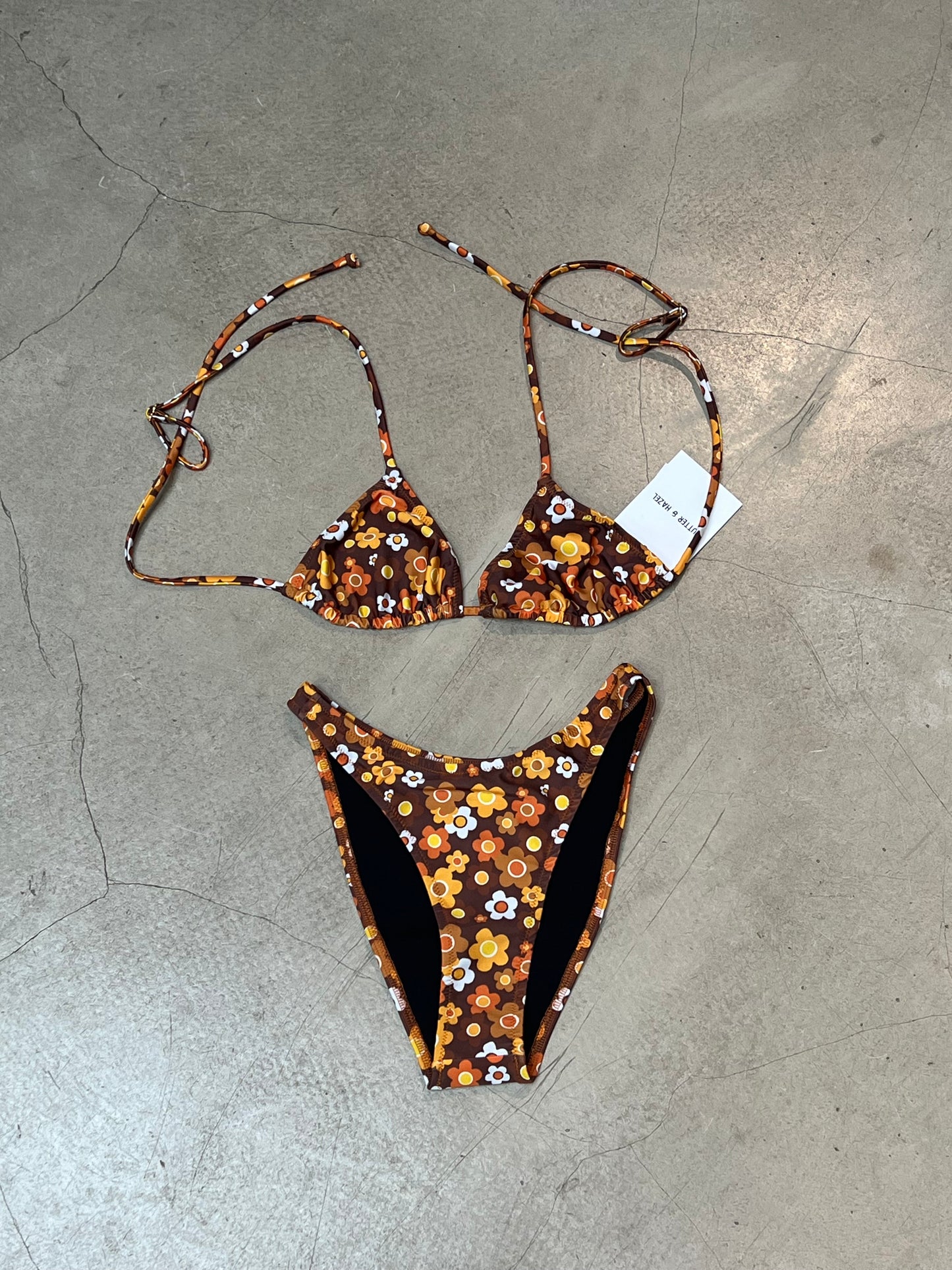 Butter & Hazel - Retro Brown Orange Flower Bikini Set