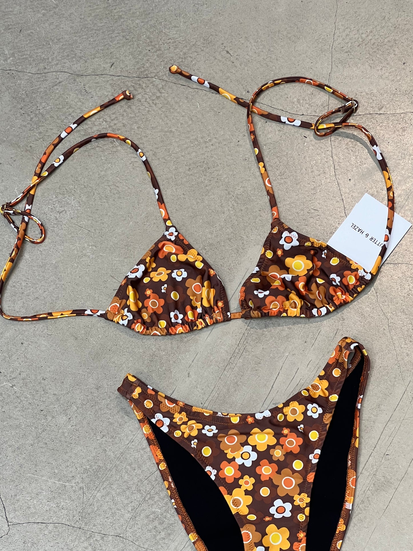 Butter & Hazel - Retro Brown Orange Flower Bikini Set