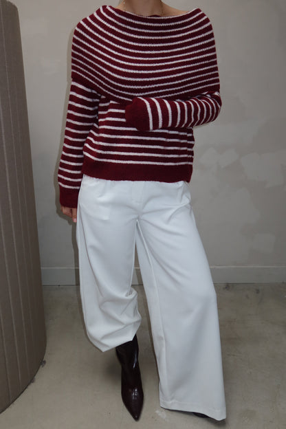 Off the Shoulder Burgundy Knitted Sweater - Curated by ume
