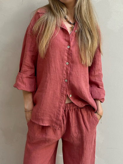 Ume Linen Set - Blouse Coral