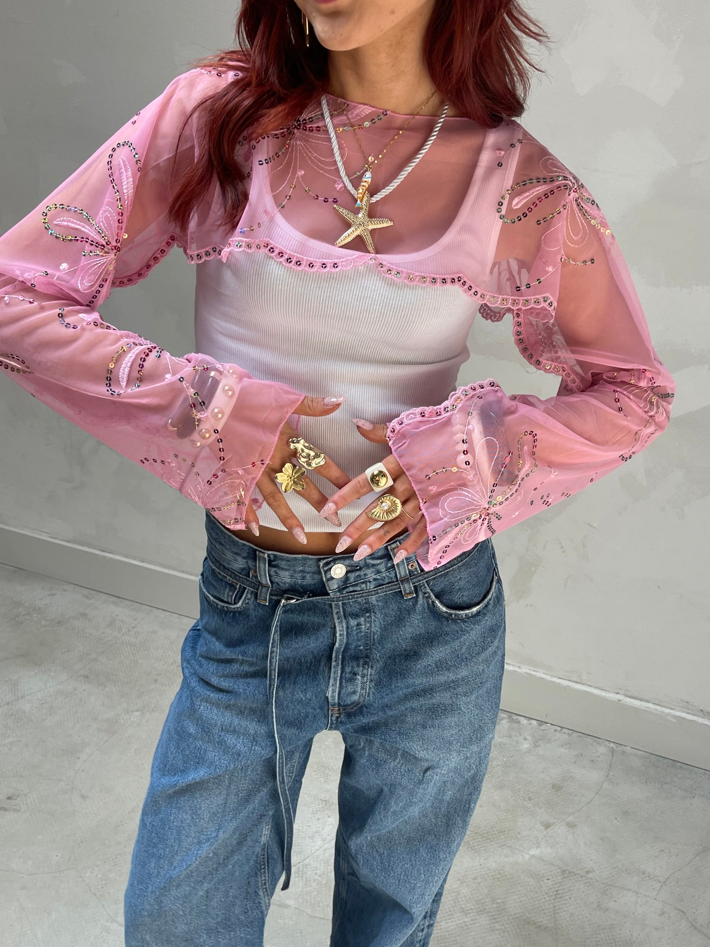 Shimmering Pink butterfly sleeve blouse - Upcycled by UME