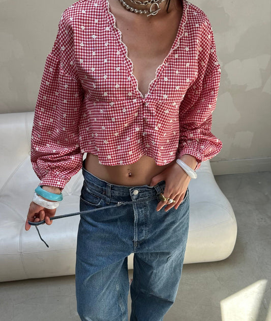 Gingham blouse red - Curated by UME