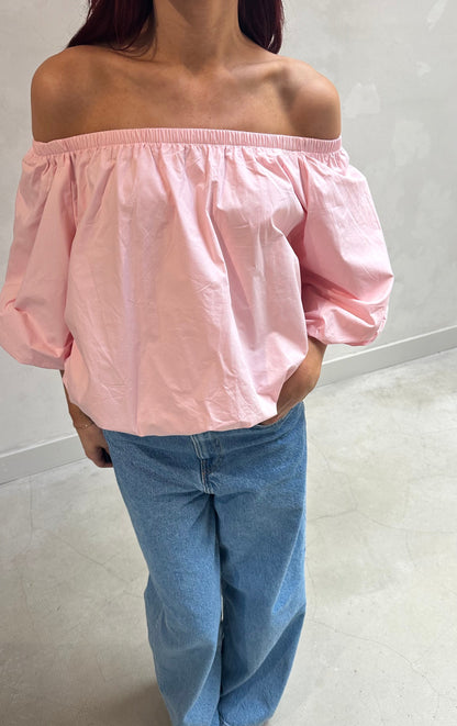 Off shoulder baby Pink balloon top - Curated by ume
