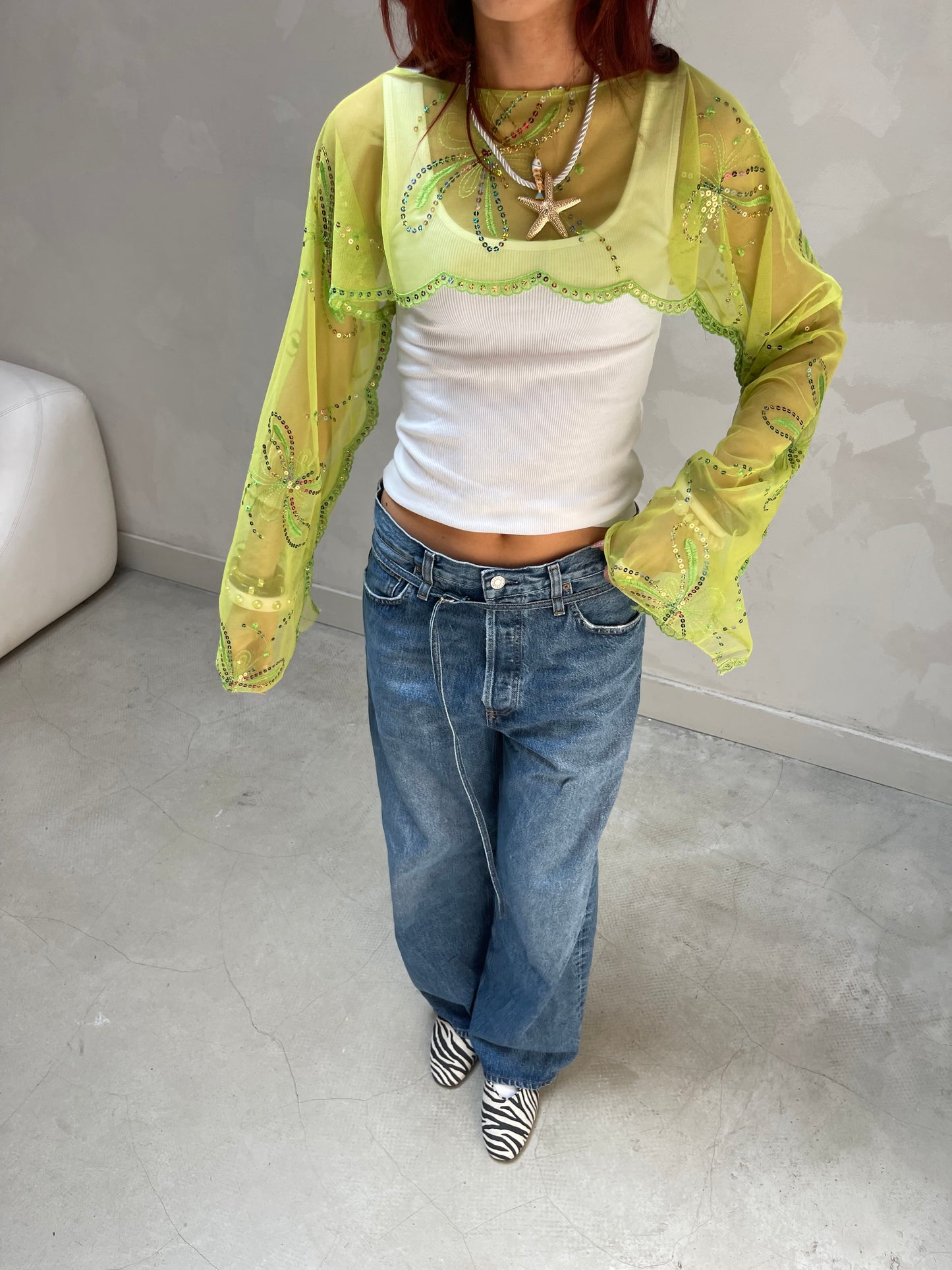Shimmering Green butterfly sleeve blouse - Upcycled by UME