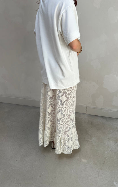 Lace cream skirt - Curated by ume