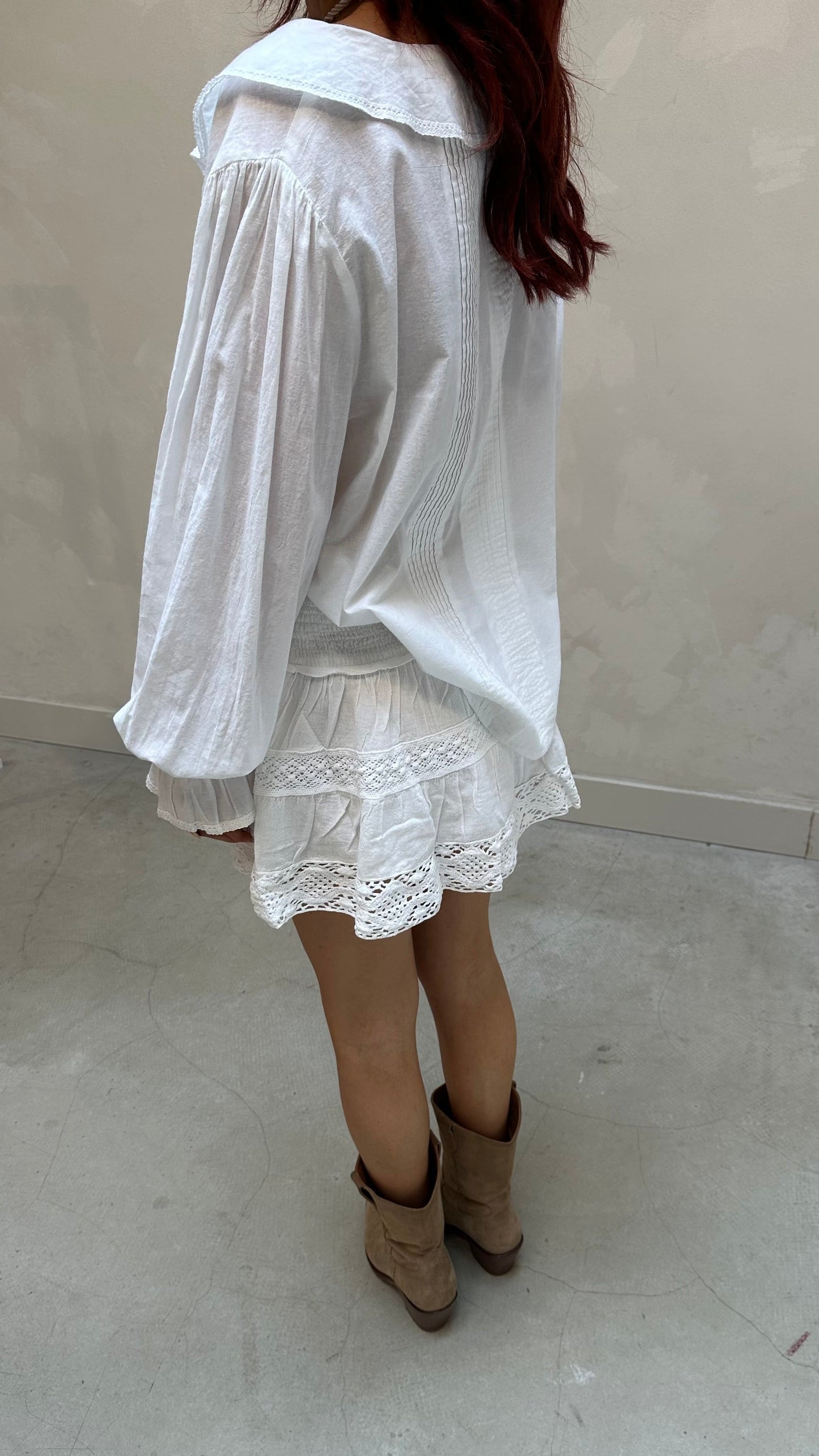 Ruffle long sleeve blouse white - Curated by UME