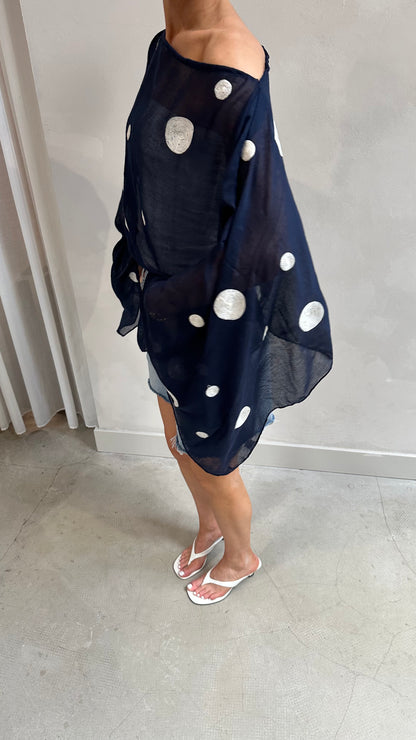 Polka dot butterfly sleeve blouse midnight Blue - Upcycled by UME