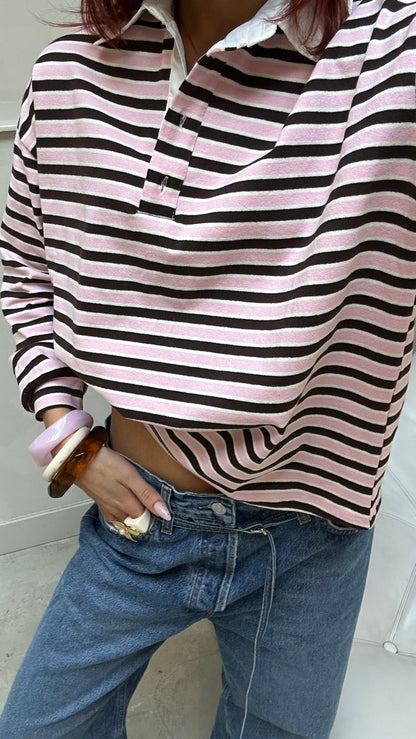 Striped polo pink & brown - Curated by UME