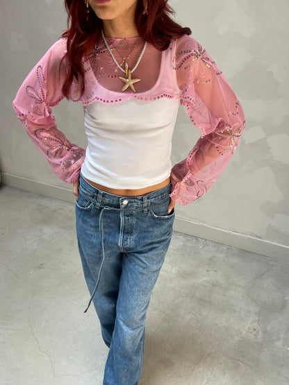 Shimmering Pink butterfly sleeve blouse - Upcycled by UME