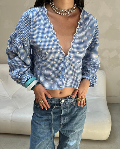 Gingham blouse blue - Curated by UME