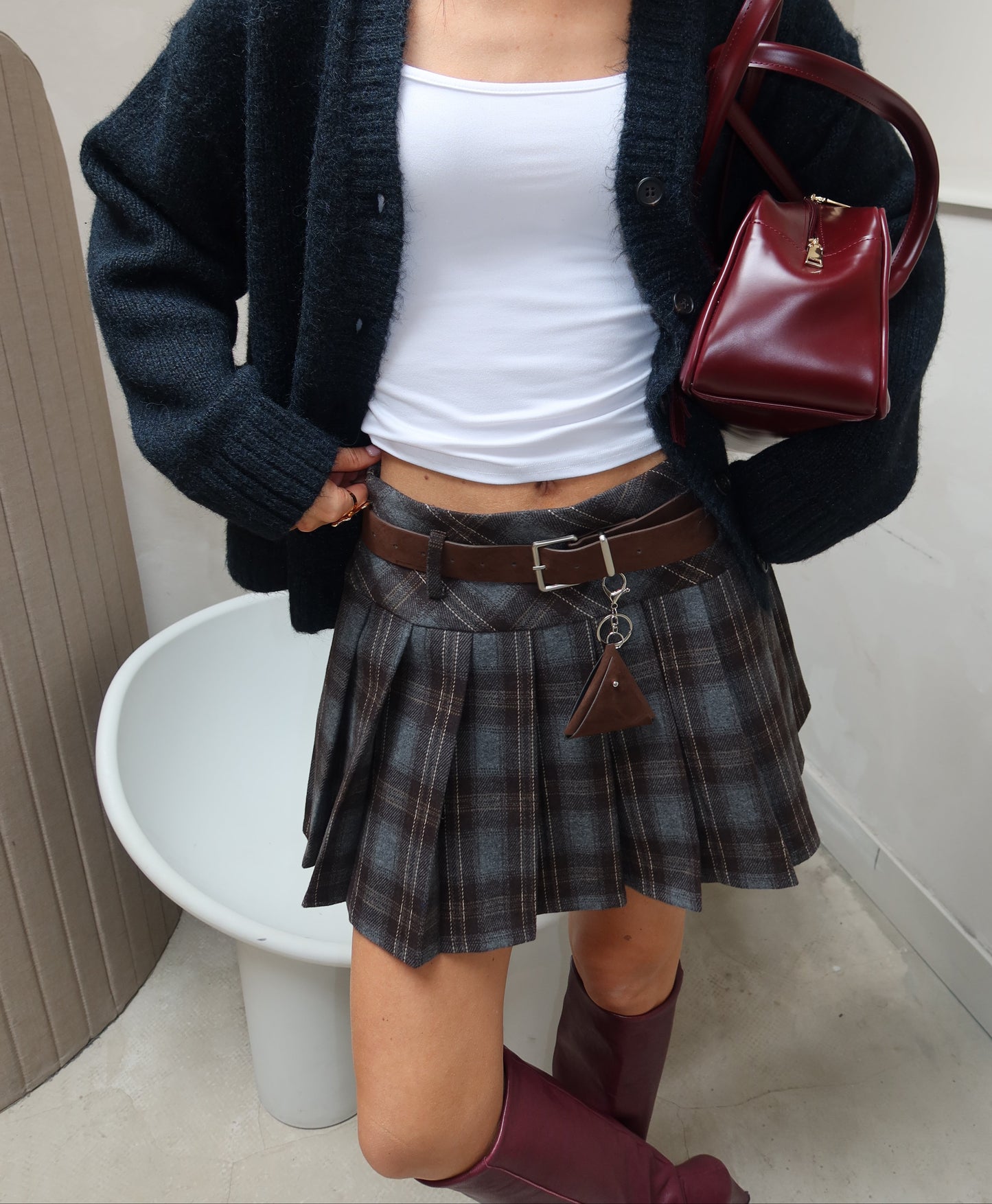 Checkered Plaited Skirt - Curated by Ume