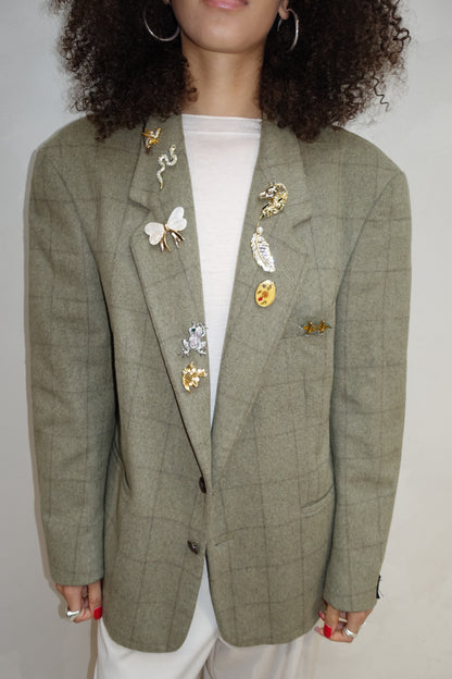 Green Checkerd Broche Blazer - Upcycled By UME