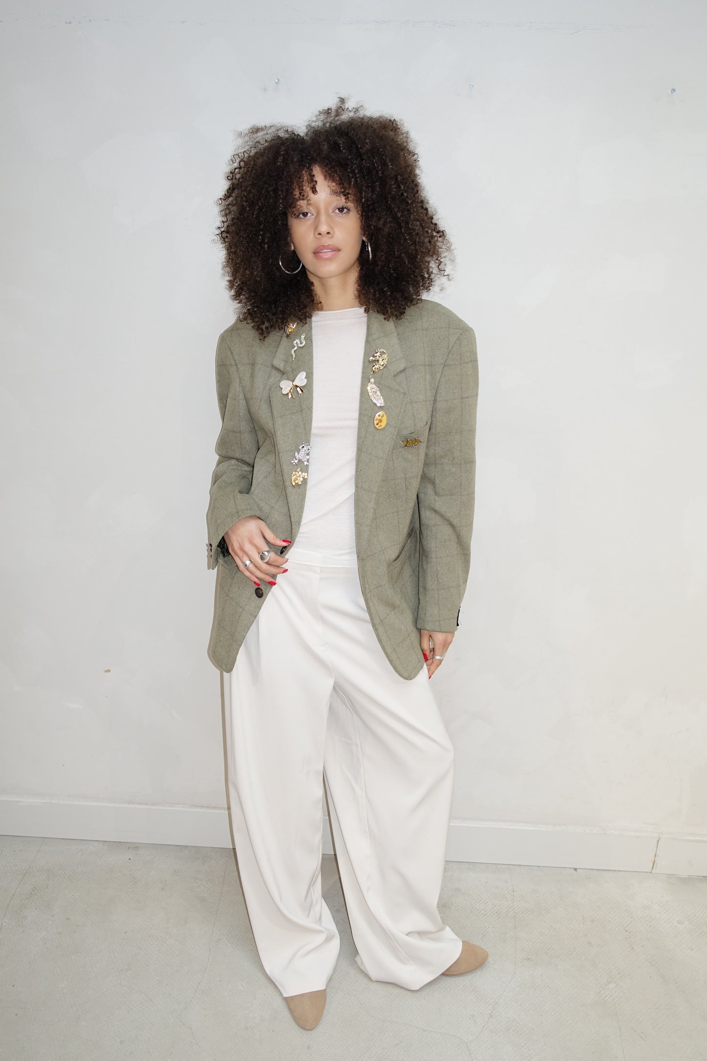 Green Checkerd Broche Blazer - Upcycled By UME