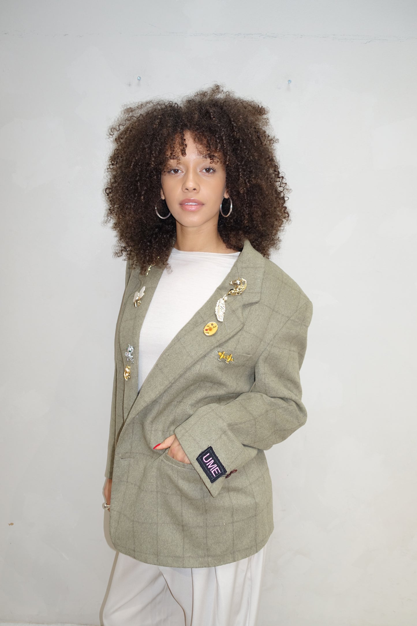 Green Checkerd Broche Blazer - Upcycled By UME