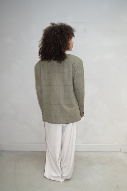 Green Checkerd Broche Blazer - Upcycled By UME
