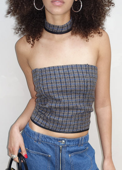 Checkerd Colar Top Grey - Upcycled By UME