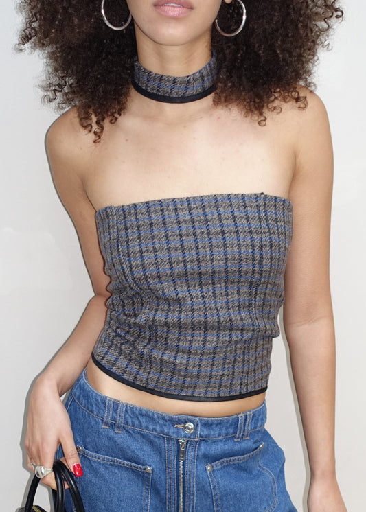 Checkerd Colar Top Grey - Upcycled By UME