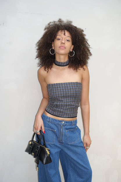 Checkerd Colar Top Grey - Upcycled By UME