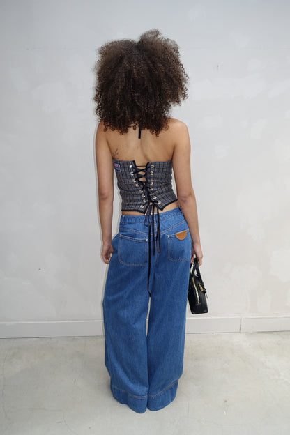 Checkerd Colar Top Grey - Upcycled By UME