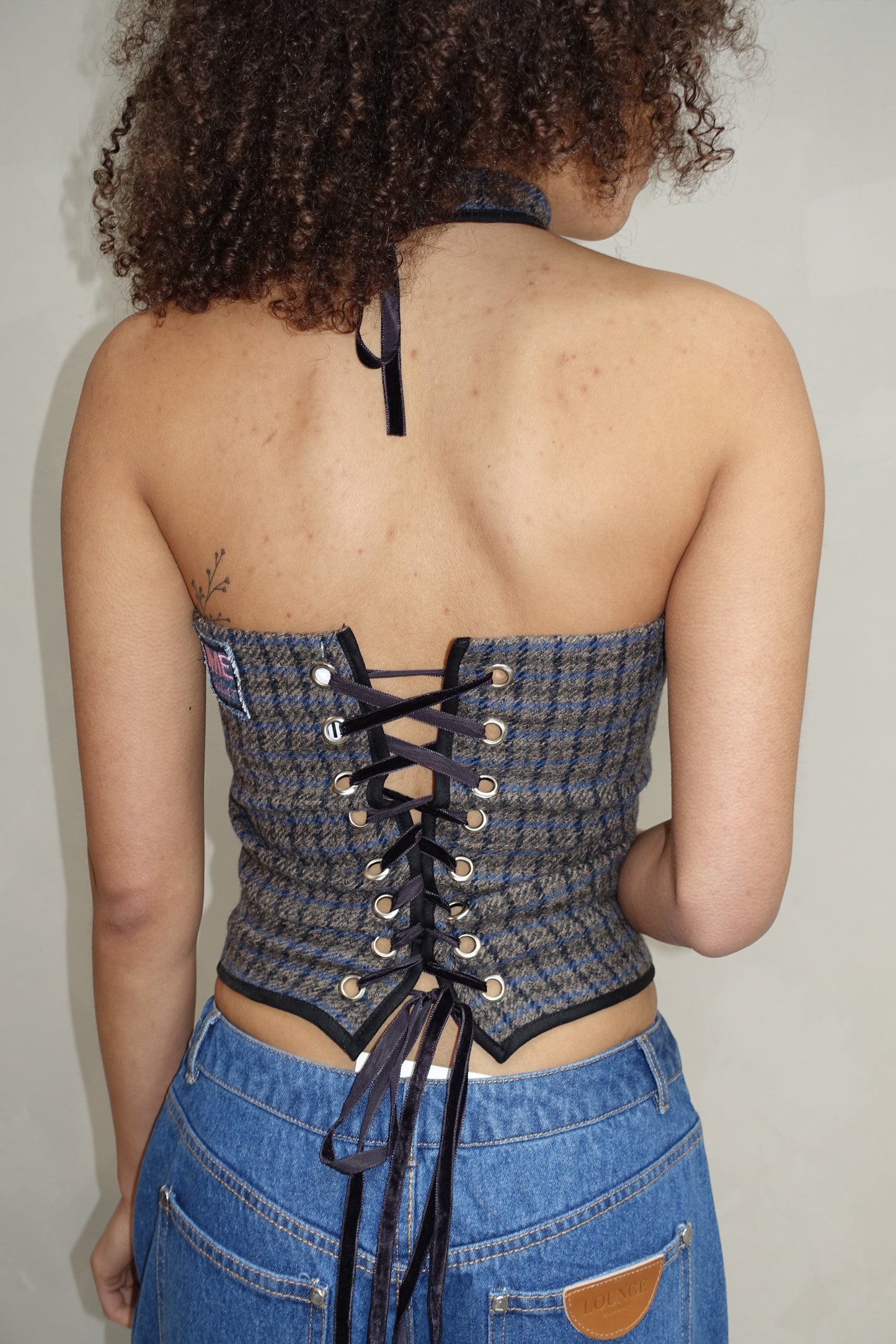 Checkerd Colar Top Grey - Upcycled By UME