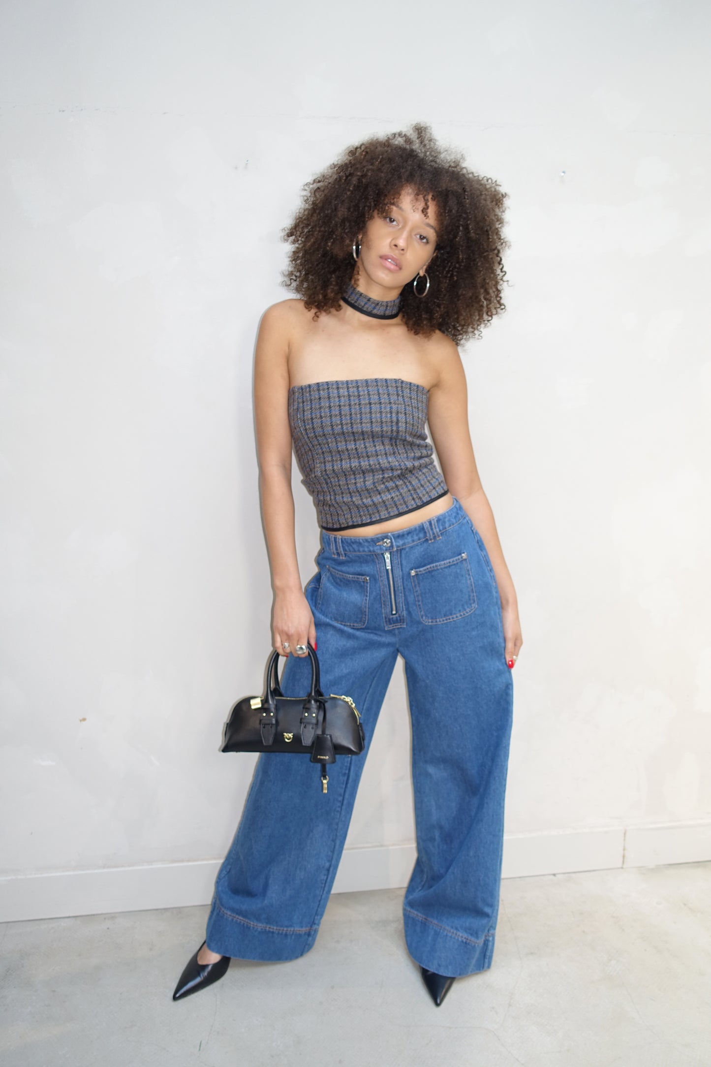 Checkerd Colar Top Grey - Upcycled By UME