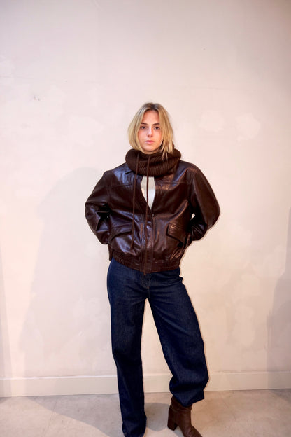 Costes Leather Jacket Burgundy