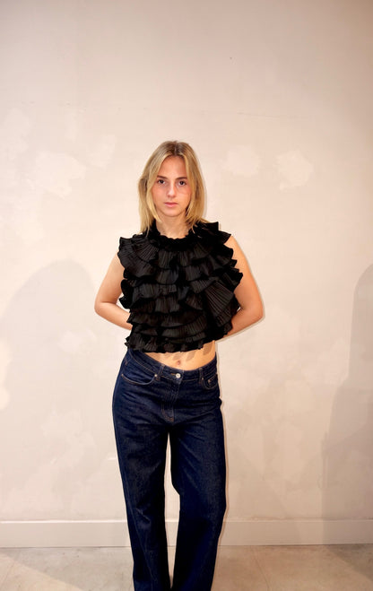 Flowy Ruffle Top Black - Curated By UME