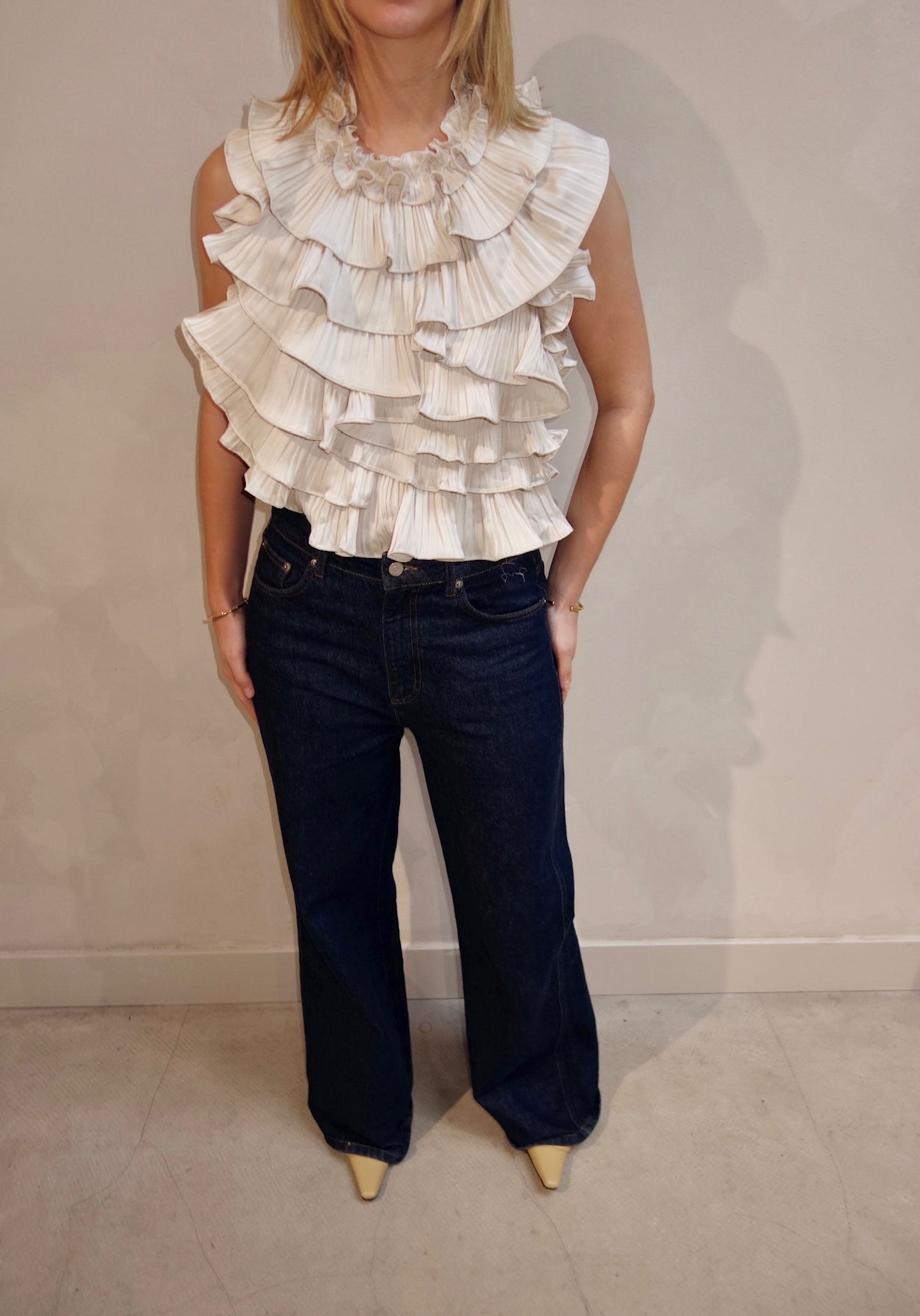 Flowy Ruffle Top Beige - Curated By UME
