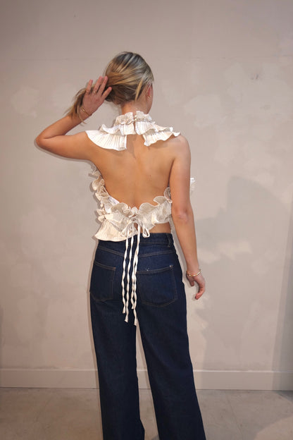 Flowy Ruffle Top Beige - Curated By UME