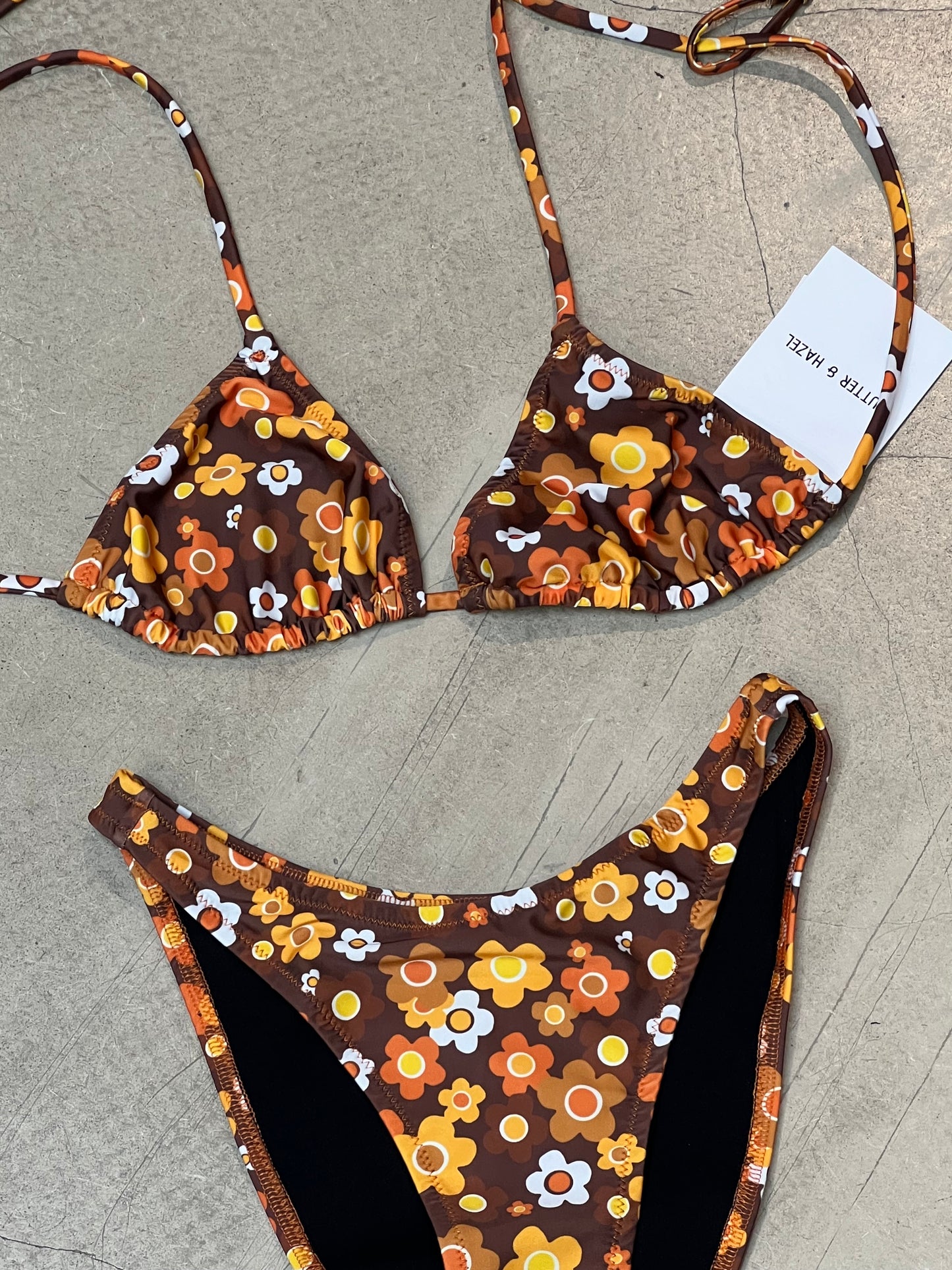 Butter & Hazel - Retro Brown Orange Flower Bikini Set