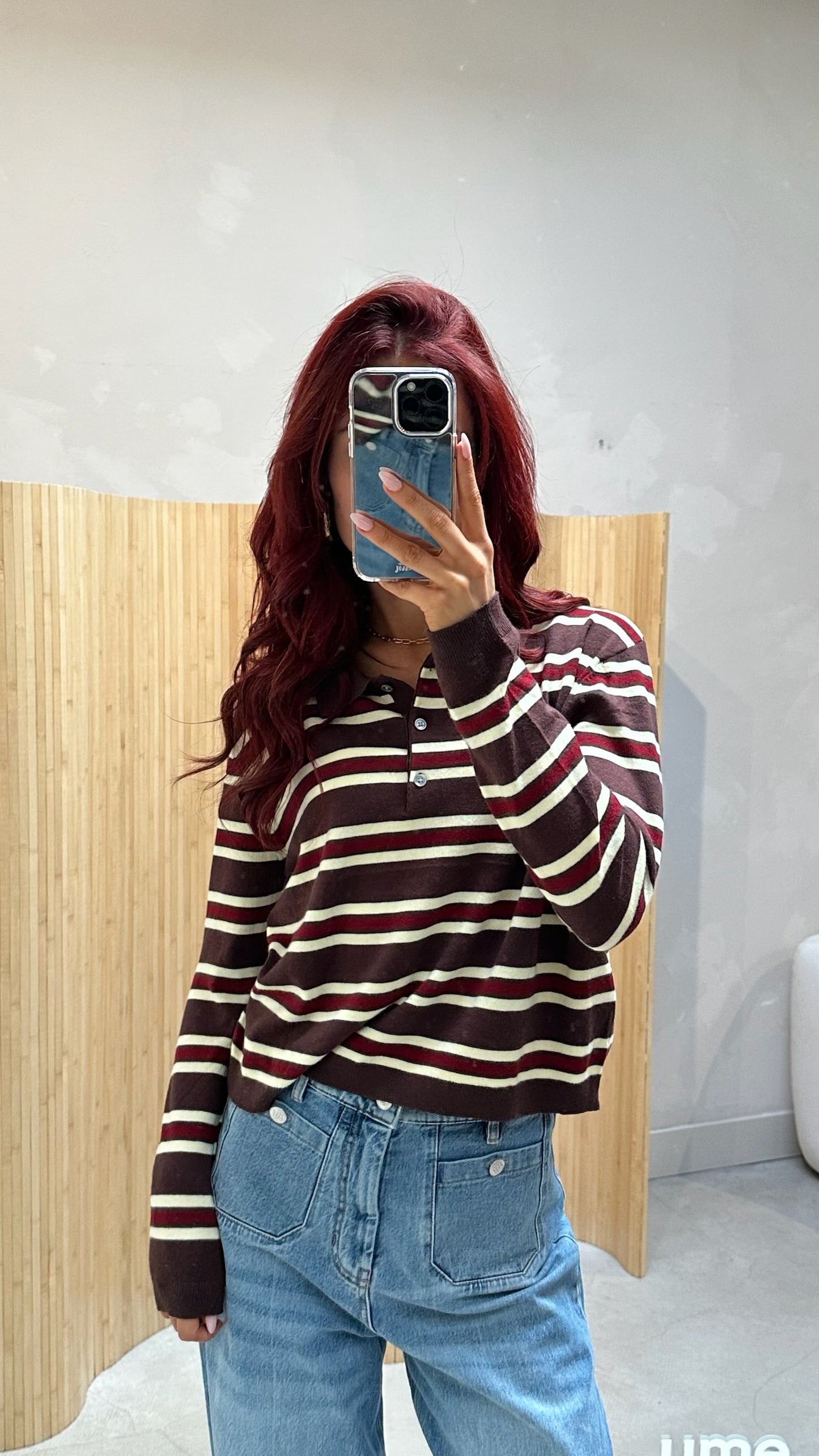Striped polo burgundy & brown - Curated by UME