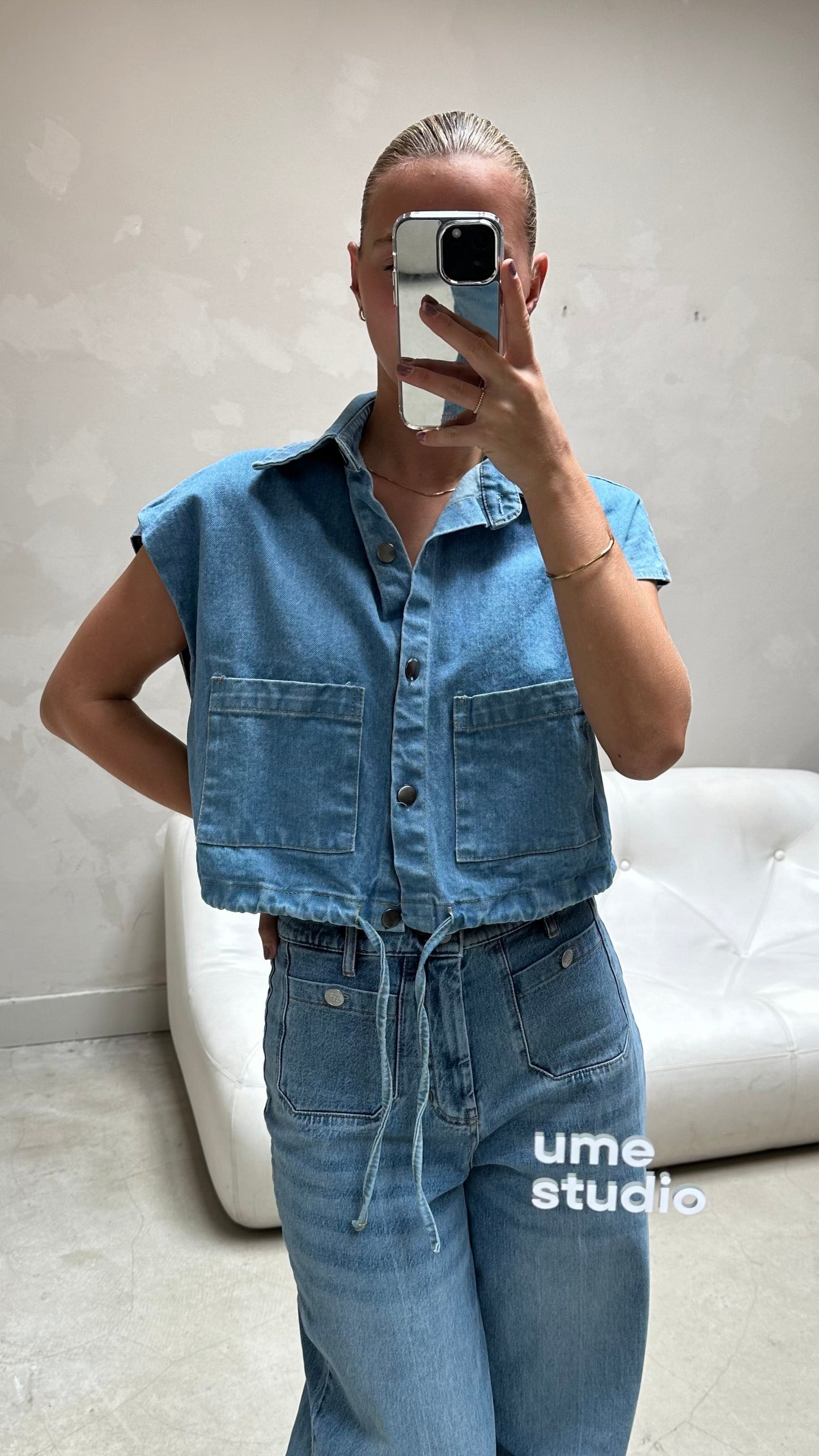 Cropped denim blouse - Curated by UME