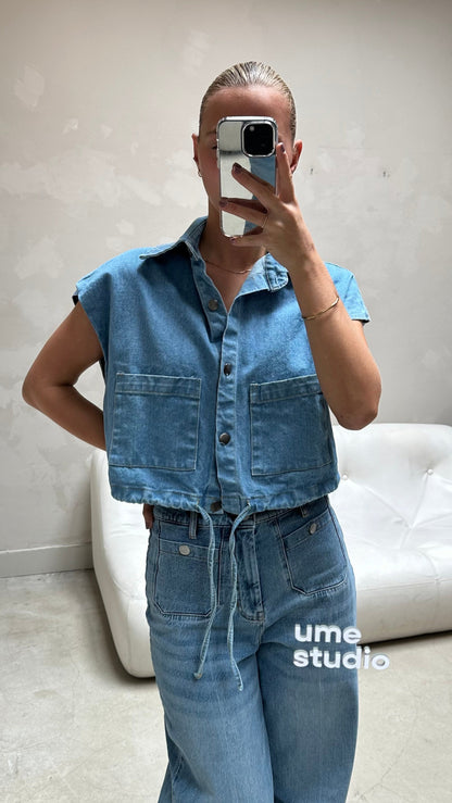 Cropped denim blouse - Curated by UME