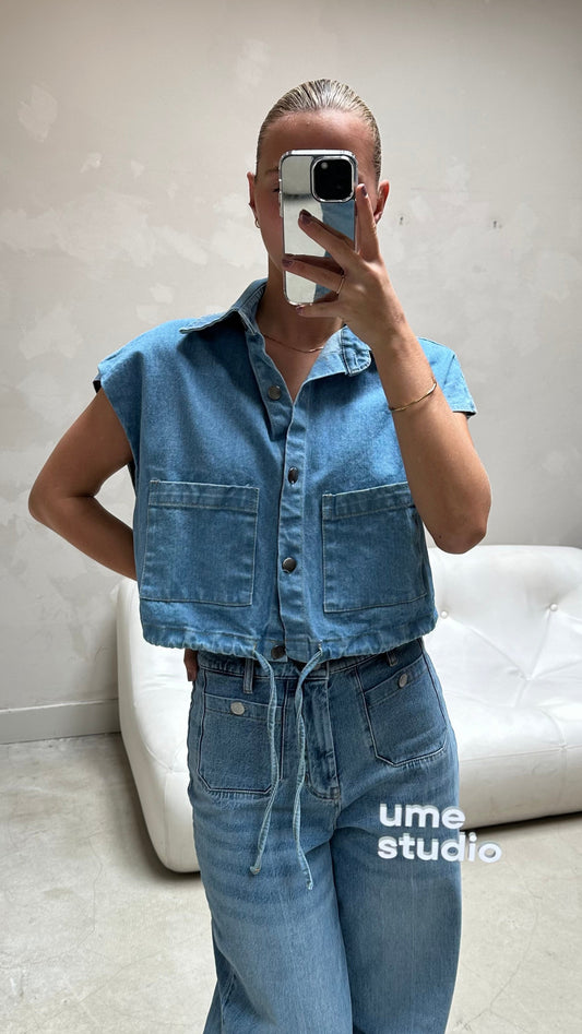Cropped denim blouse - Curated by UME