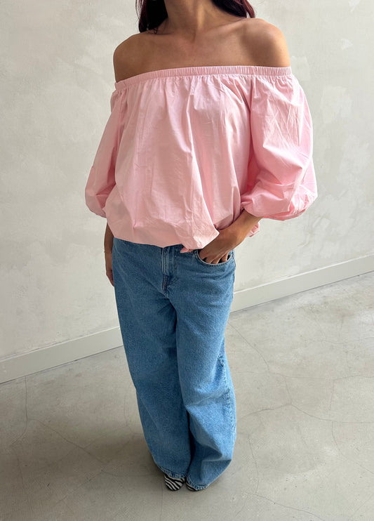 Off shoulder baby Pink balloon top - Curated by ume