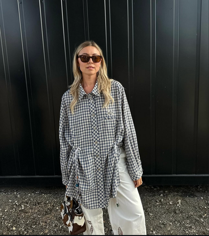 Open back checkered blouse - Upcycled by ume