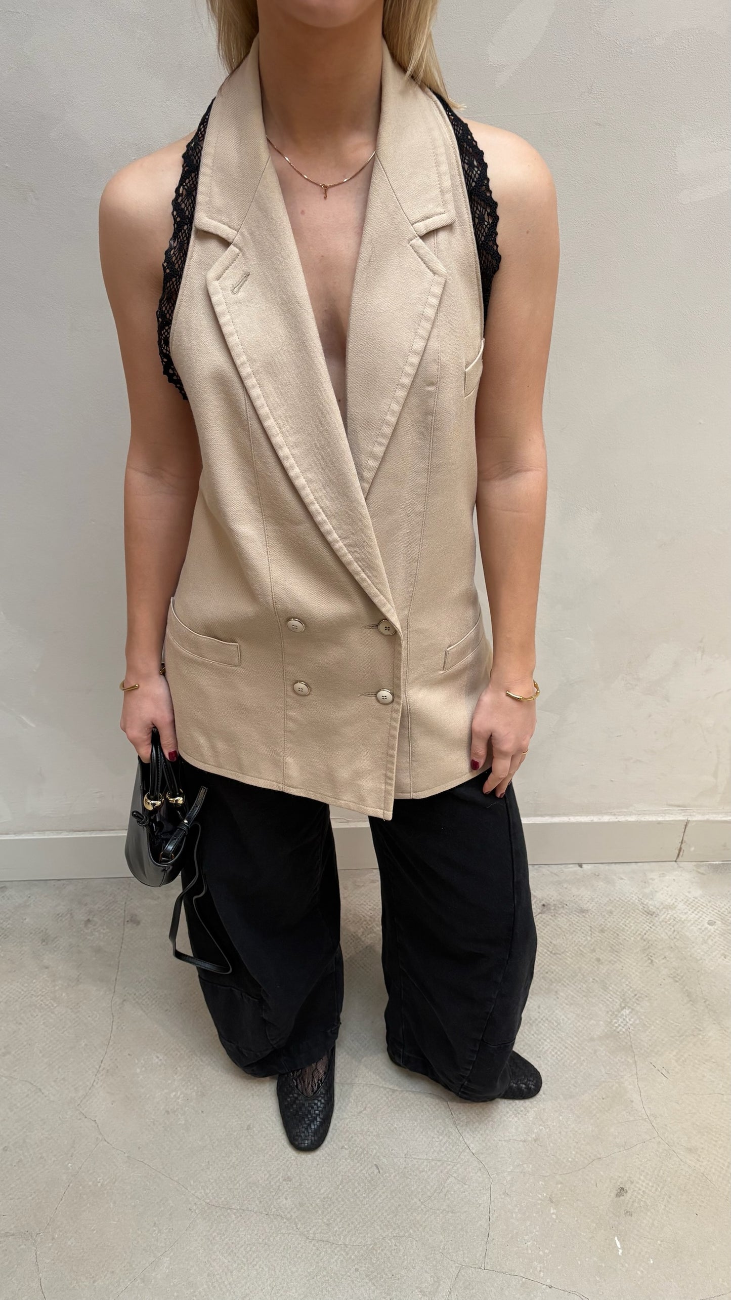 Open Back Gilet Beige - Upcycled By UME