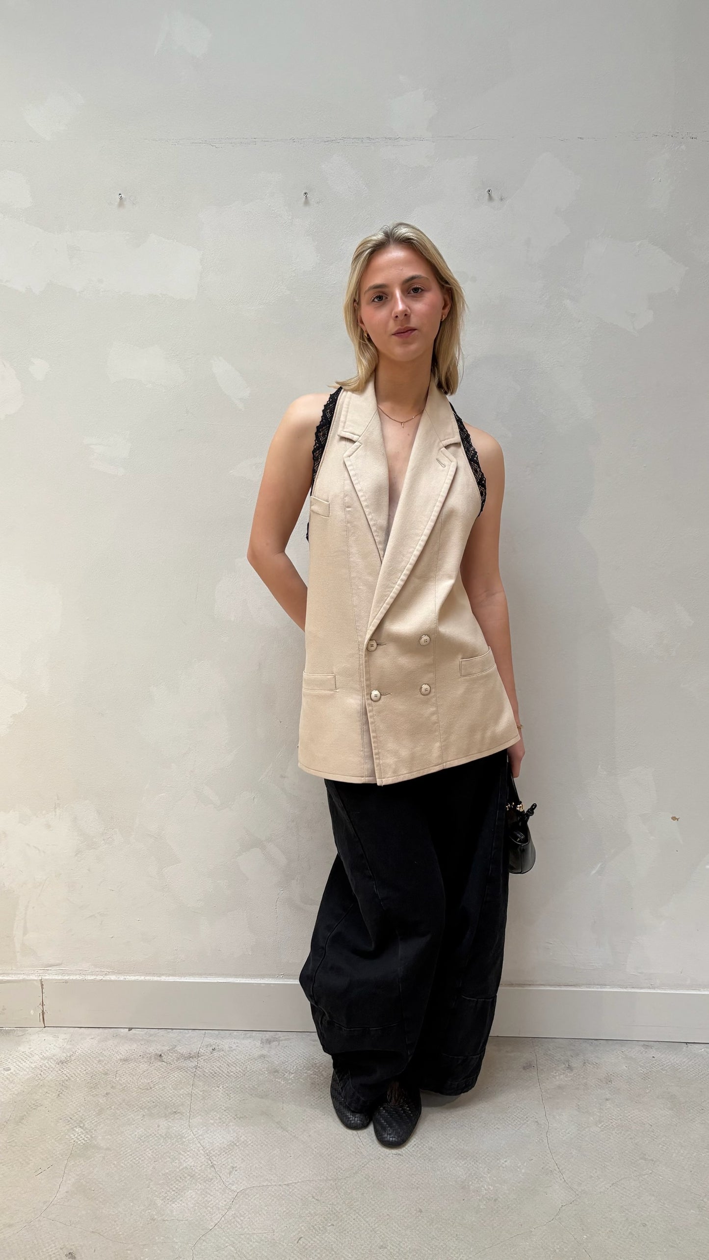 Open Back Gilet Beige - Upcycled By UME