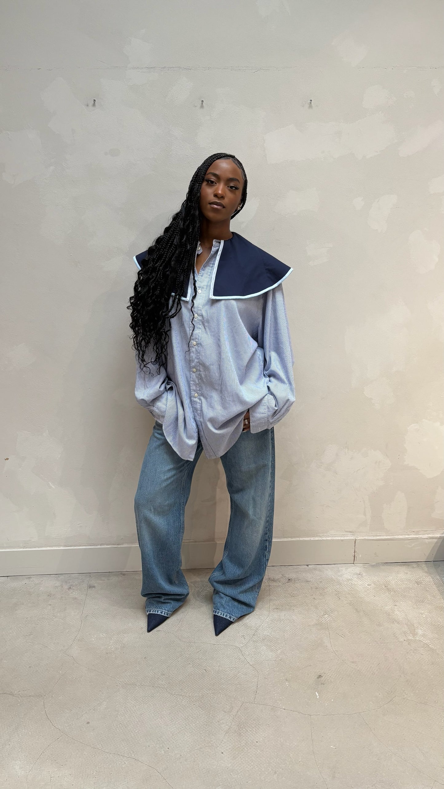 Striped Colar Blouse Blue - Upcycled By UME