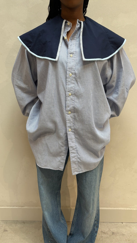 Striped Colar Blouse Blue - Upcycled By UME
