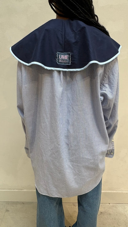 Striped Colar Blouse Blue - Upcycled By UME