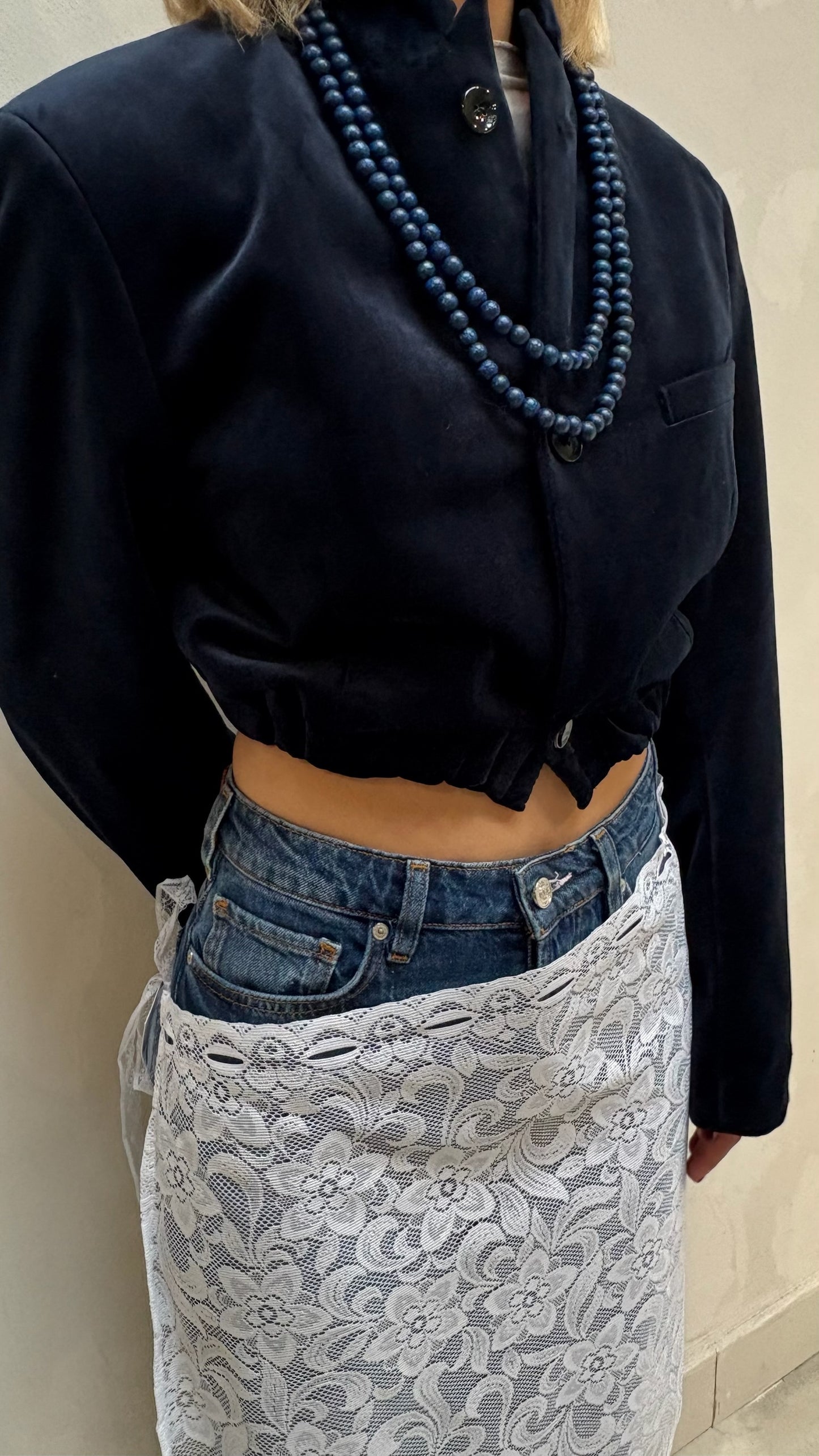 Velvet Cropped Bomber Blue - Upcycled By UME