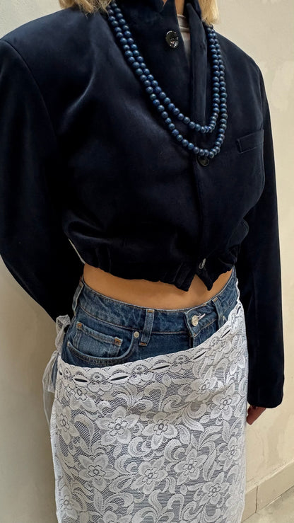 Velvet Cropped Bomber Blue - Upcycled By UME