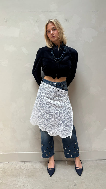 Velvet Cropped Bomber Blue - Upcycled By UME