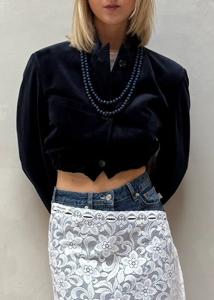 Velvet Cropped Bomber Blue - Upcycled By UME
