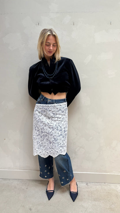 Velvet Cropped Bomber Blue - Upcycled By UME