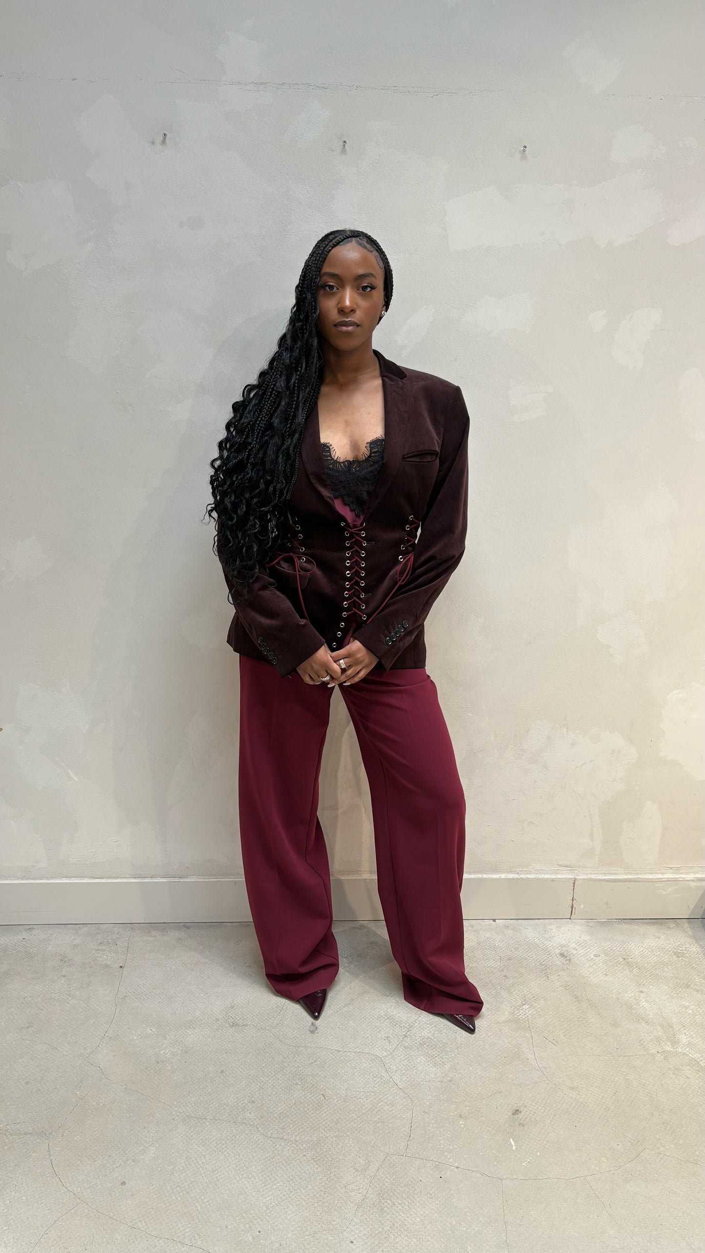 Velvet Rib Blazer Burgundy - Upcycled By UME