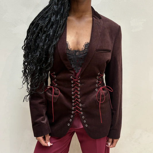Velvet Rib Blazer Burgundy - Upcycled By UME