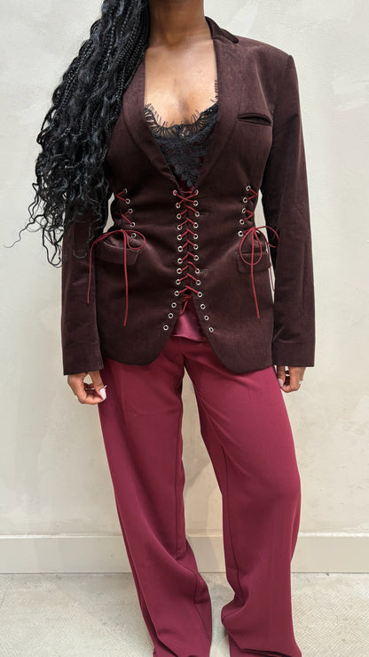 Velvet Rib Blazer Burgundy - Upcycled By UME